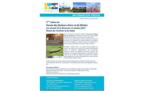 Forum des facteurs d'arcs et de flèches, samedi 14 et dimanche 15 octobre au musée de l'archerie et du Valois