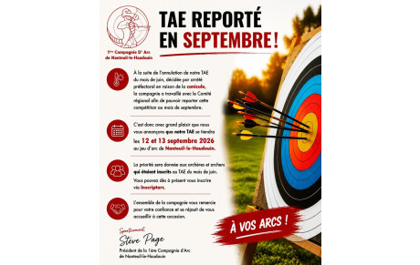 Report de notre TAE au 12 &amp; 13 Septembre 2026
